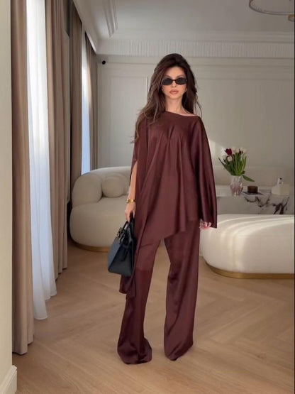Cape Sleeve Wide-Leg Pants Set