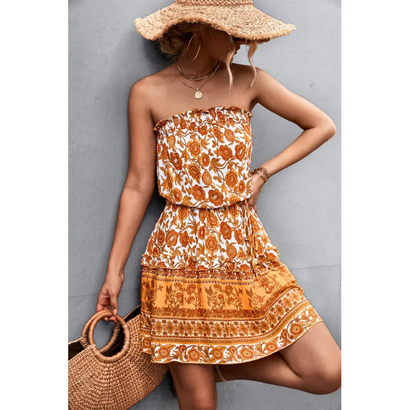 BohoBelle™ Strapless Floral Maxi Dress – Elegant Summer Beach Style