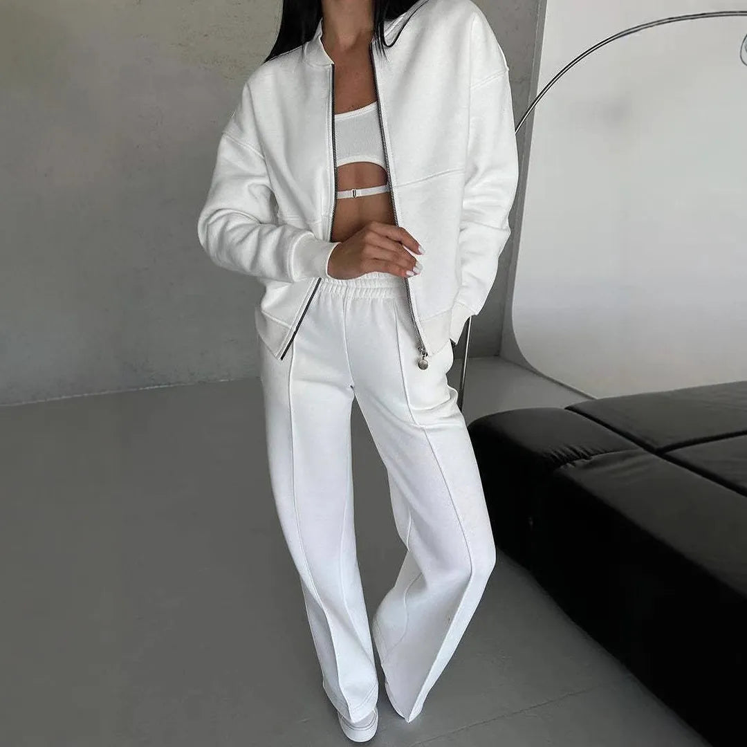 Women’s Premium 2-Piece Set – Zip-Up Jacket & Wide Leg Pants