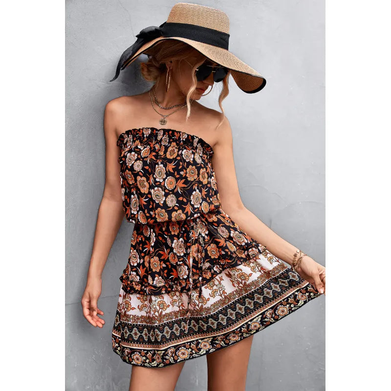 BohoBelle™ Strapless Floral Maxi Dress – Elegant Summer Beach Style