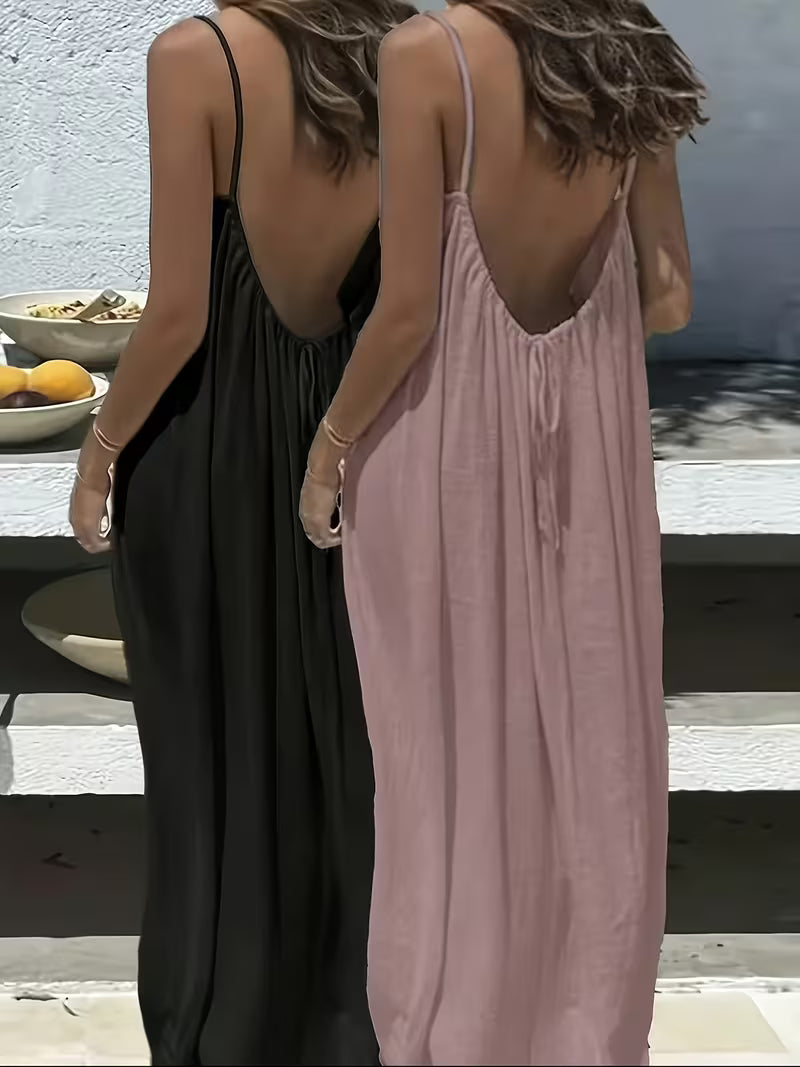 2-Pack Women's Backless Linen Blend Maxi Dresses – Flowy, Breathable & Vacation Ready