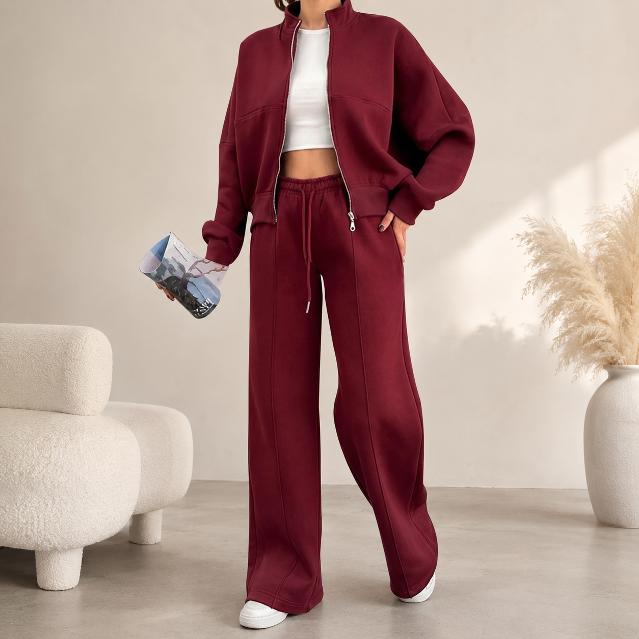 Women’s Premium 2-Piece Set – Zip-Up Jacket & Wide Leg Pants
