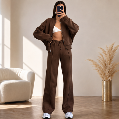 Women’s Premium 2-Piece Set – Zip-Up Jacket & Wide Leg Pants