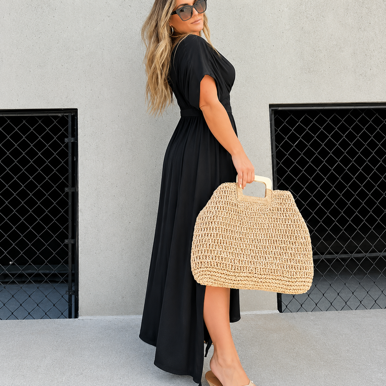 Elegance™ Maxi Dress + FREE Tote Bag – Bat Sleeve V-Neck Slit Dress