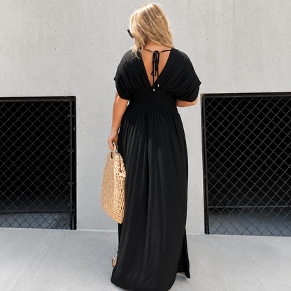 Elegance™ Maxi Dress + FREE Tote Bag – Bat Sleeve V-Neck Slit Dress