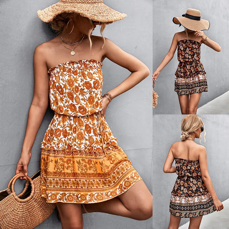 BohoBelle™ Strapless Floral Maxi Dress – Elegant Summer Beach Style