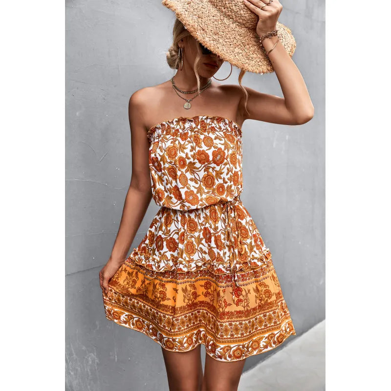 BohoBelle™ Strapless Floral Maxi Dress – Elegant Summer Beach Style