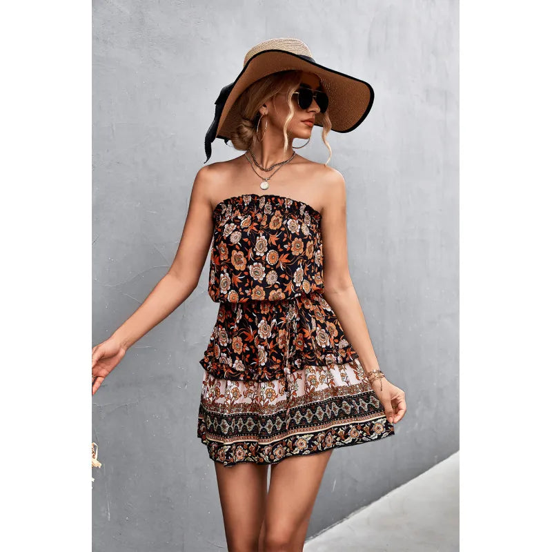 BohoBelle™ Strapless Floral Maxi Dress – Elegant Summer Beach Style