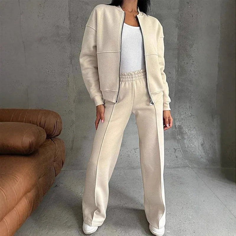 Women’s Premium 2-Piece Set – Zip-Up Jacket & Wide Leg Pants