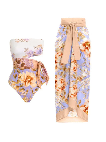 Cutout Floral Tie-Waist One-Piece Swimsuit